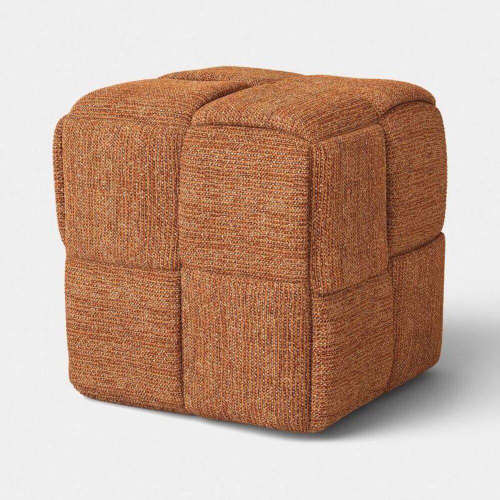 Upholstered Structured Woven Ottoman Burnt Orange - Threshold